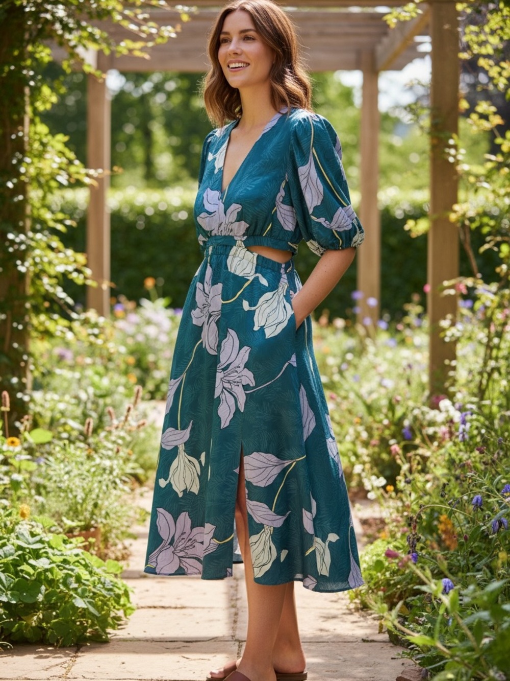sofia by sofia vergara Teal & Lavender Floral V-Neck Dress